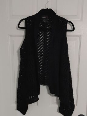 It's Our Time Black Open-Knit Sleeveless Draped Vest Women's XL